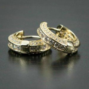 New Men 14k Gold Over Silver Sim. Diamond Hoops